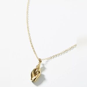 Anthropologie x Sugar Blossom: Gold Good Luck Pendant Necklace - fingers-crossed
